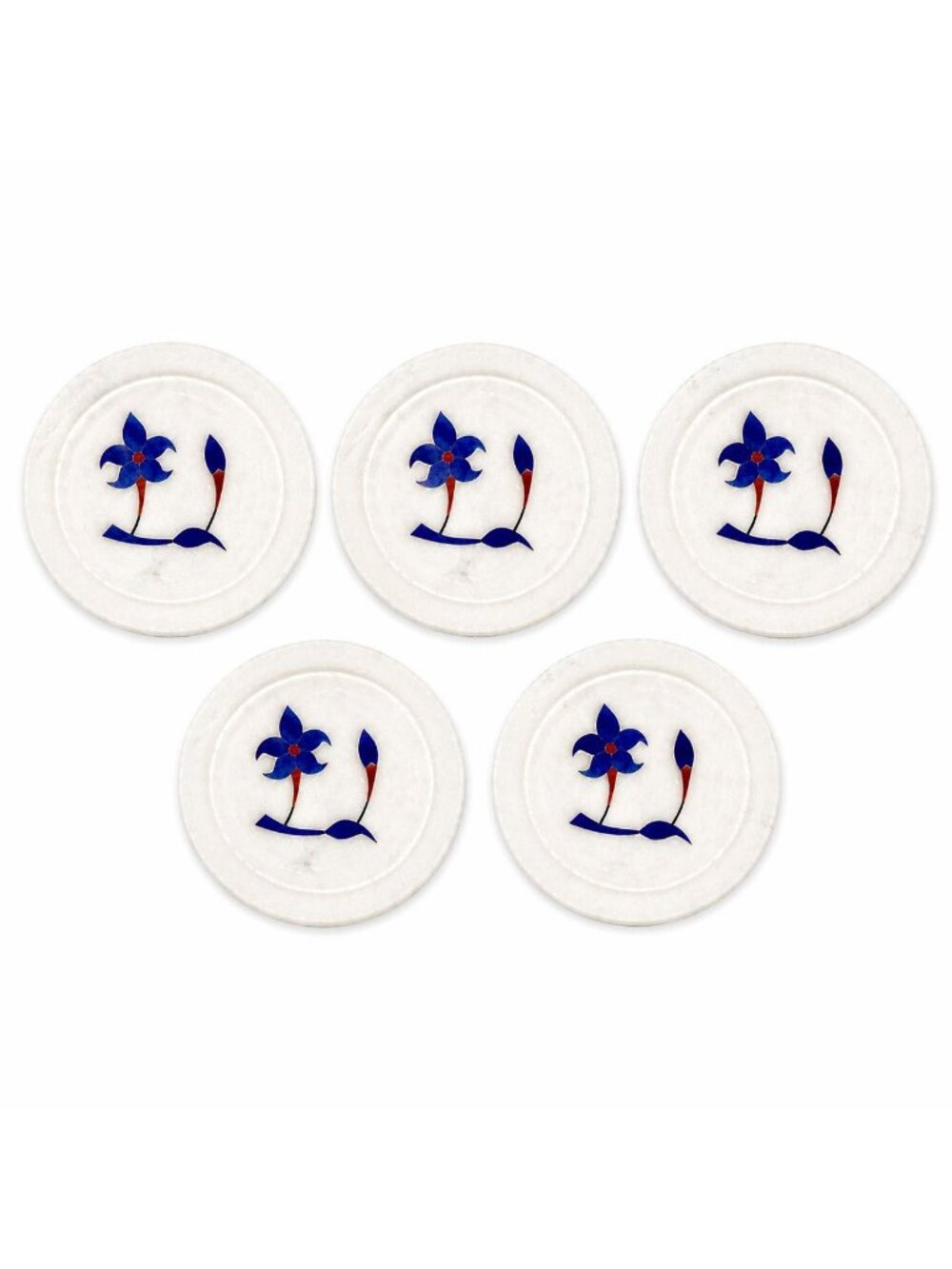 Marble Coaster Set 5 Lapis Lazuli Inlay Stone Floral Barware Decor Replacement S